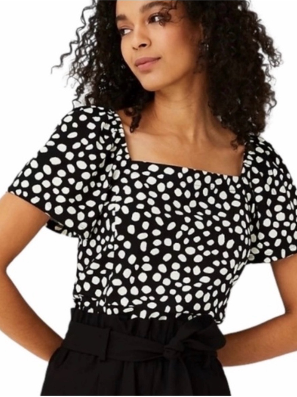 Ann Taylor Black and White Polka Dot Square-Neck Top